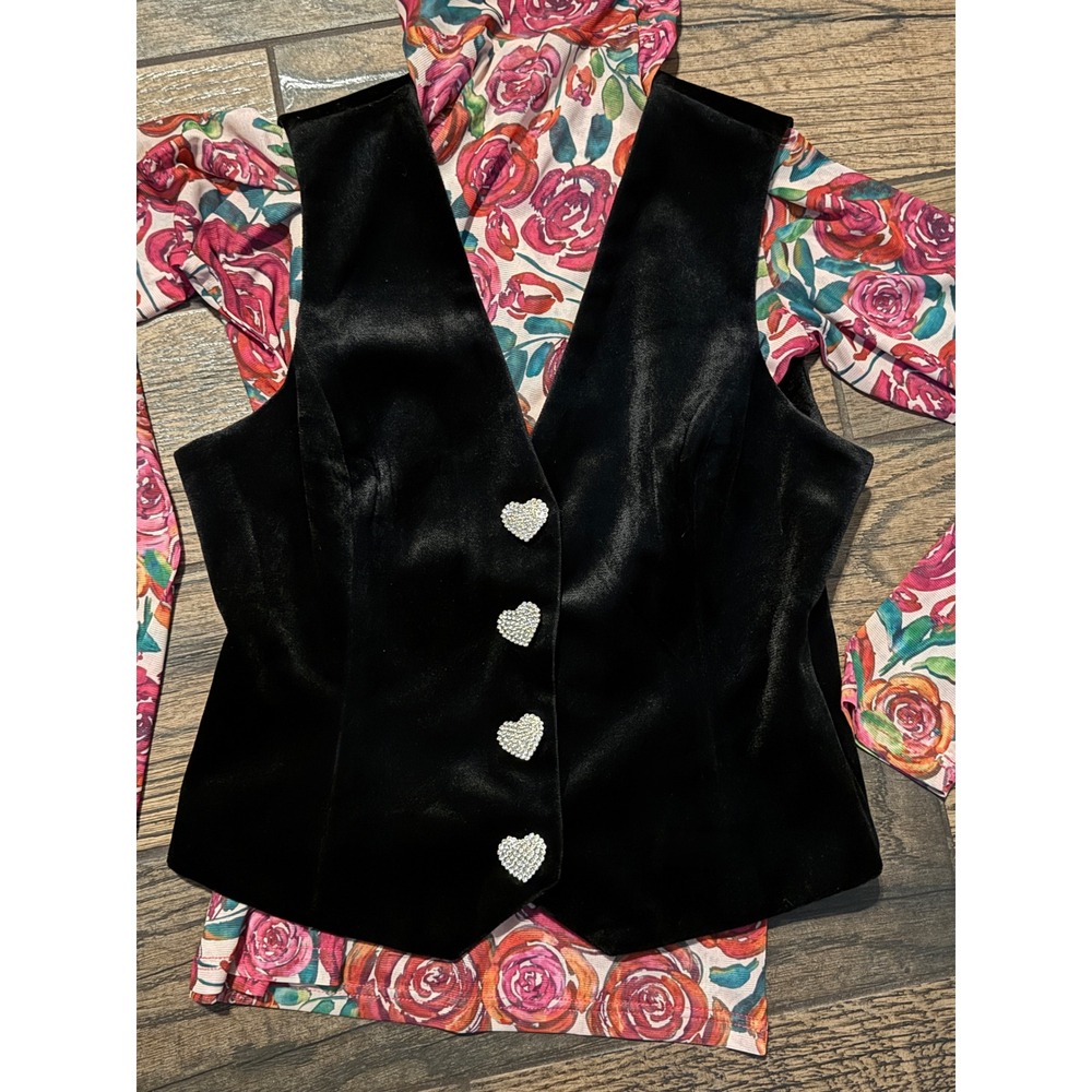 Bagatelle Collection Black Velvet Vest Rhinestone‎ Heart Buttons Women's Size S - Picture 2 of 8